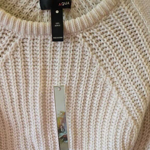 Aqua Cropped Cream Cable-Knit Sweater Size Medium New With Tags - Picture 4 of 6